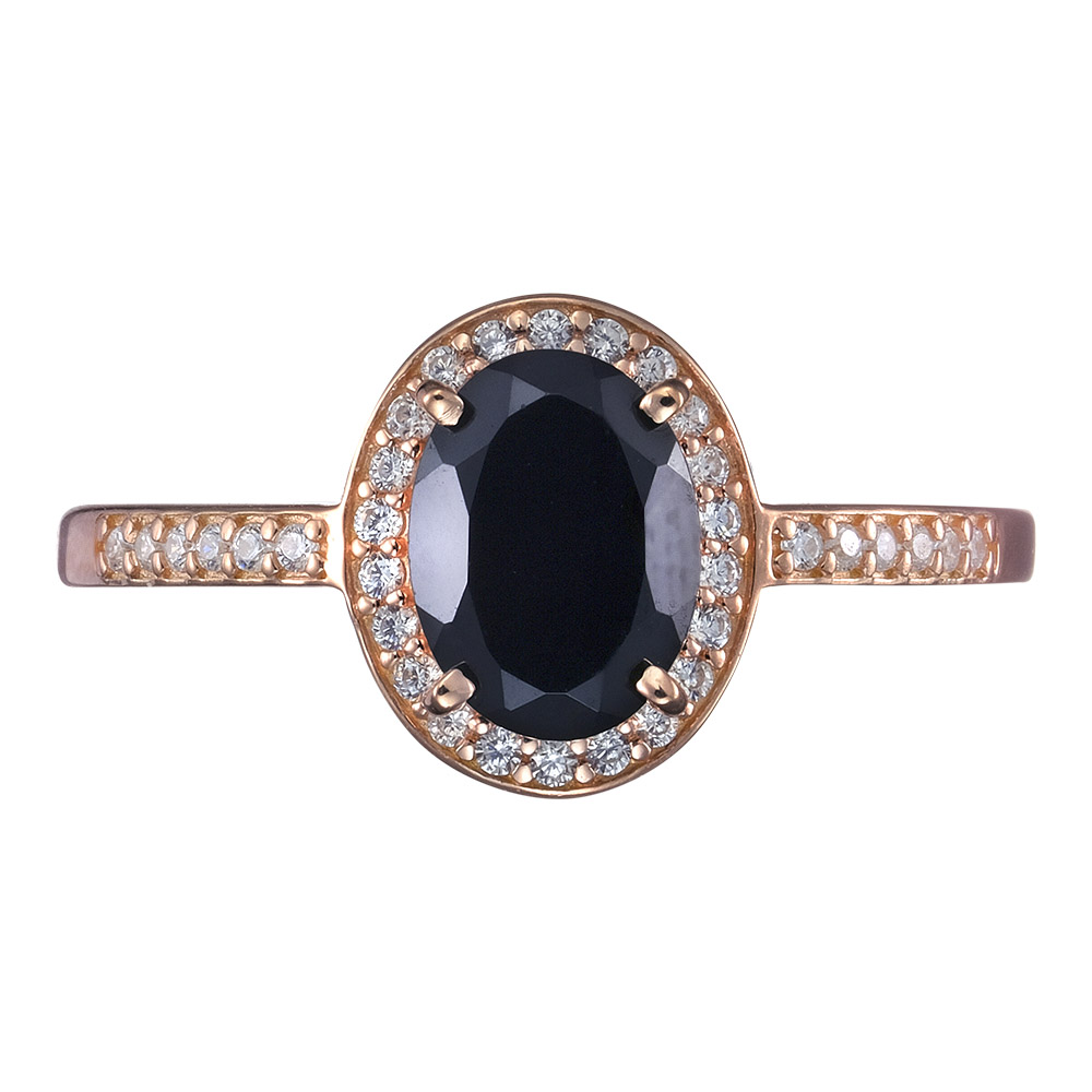 Серебряное кольцо 925 пробы; вставки 1 Шпинель черн.; 34 Фианит бесцв.;