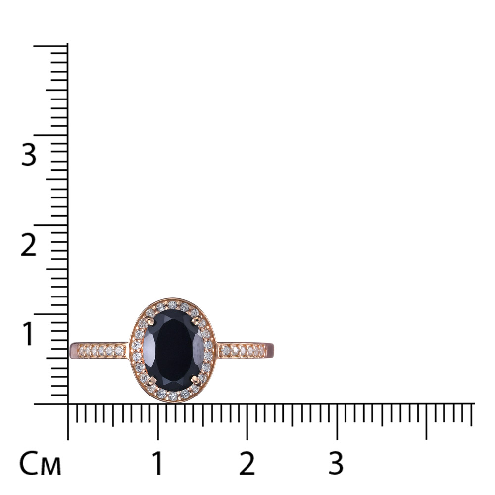 Серебряное кольцо 925 пробы; вставки 1 Шпинель черн.; 34 Фианит бесцв.;