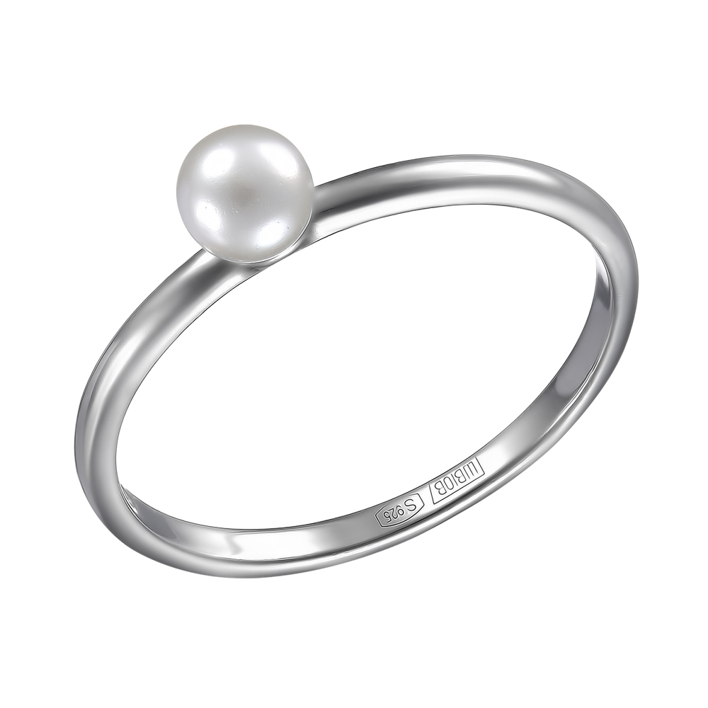 Серебряное кольцо 925 пробы; вставки 1 Жемчуг SW синт.п/просв. белый;