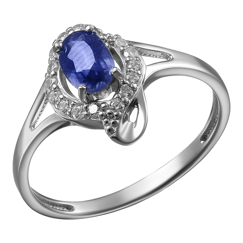 Серебряное кольцо 925 пробы; вставки 1 Сапфир U/2 0,572; 15 Фианит бесцв.;