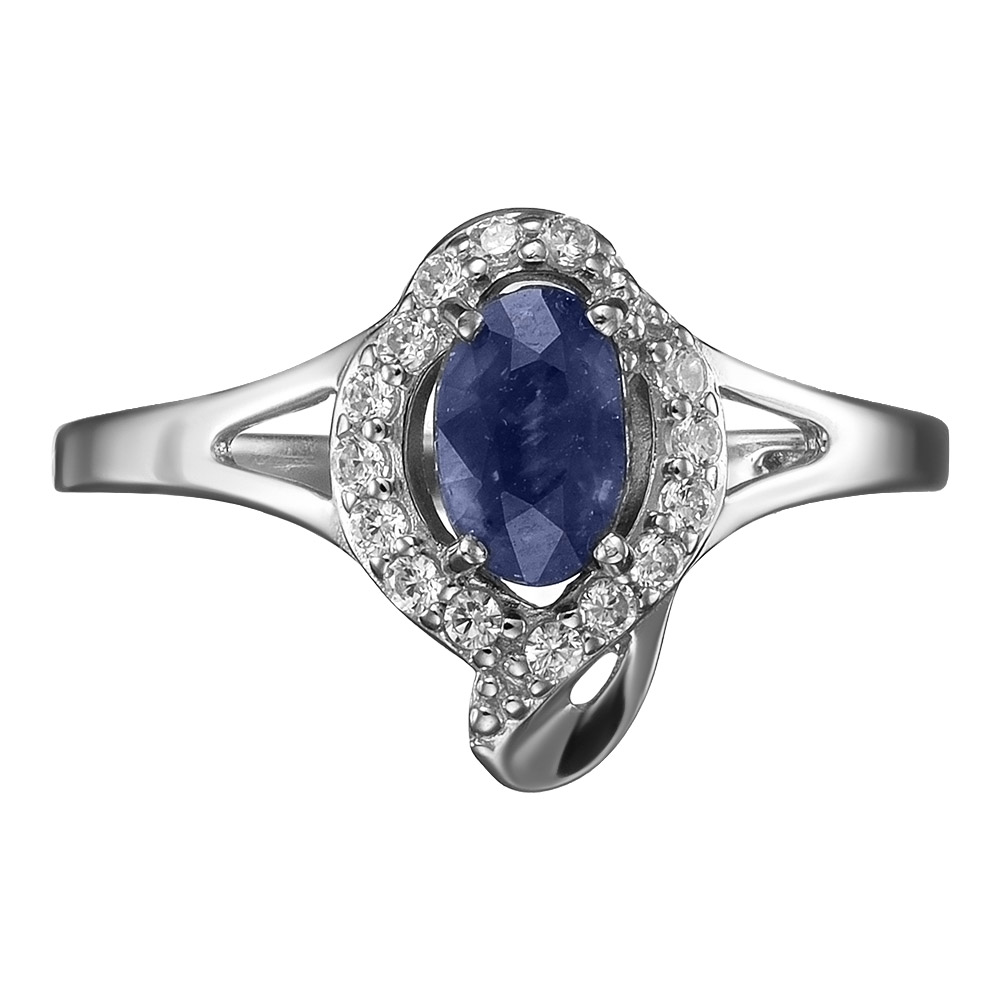 Серебряное кольцо 925 пробы; вставки 1 Сапфир U/2 0,572; 15 Фианит бесцв.;