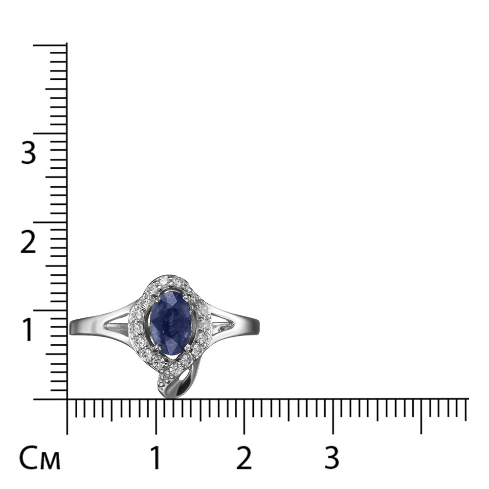 Серебряное кольцо 925 пробы; вставки 1 Сапфир U/2 0,572; 15 Фианит бесцв.;