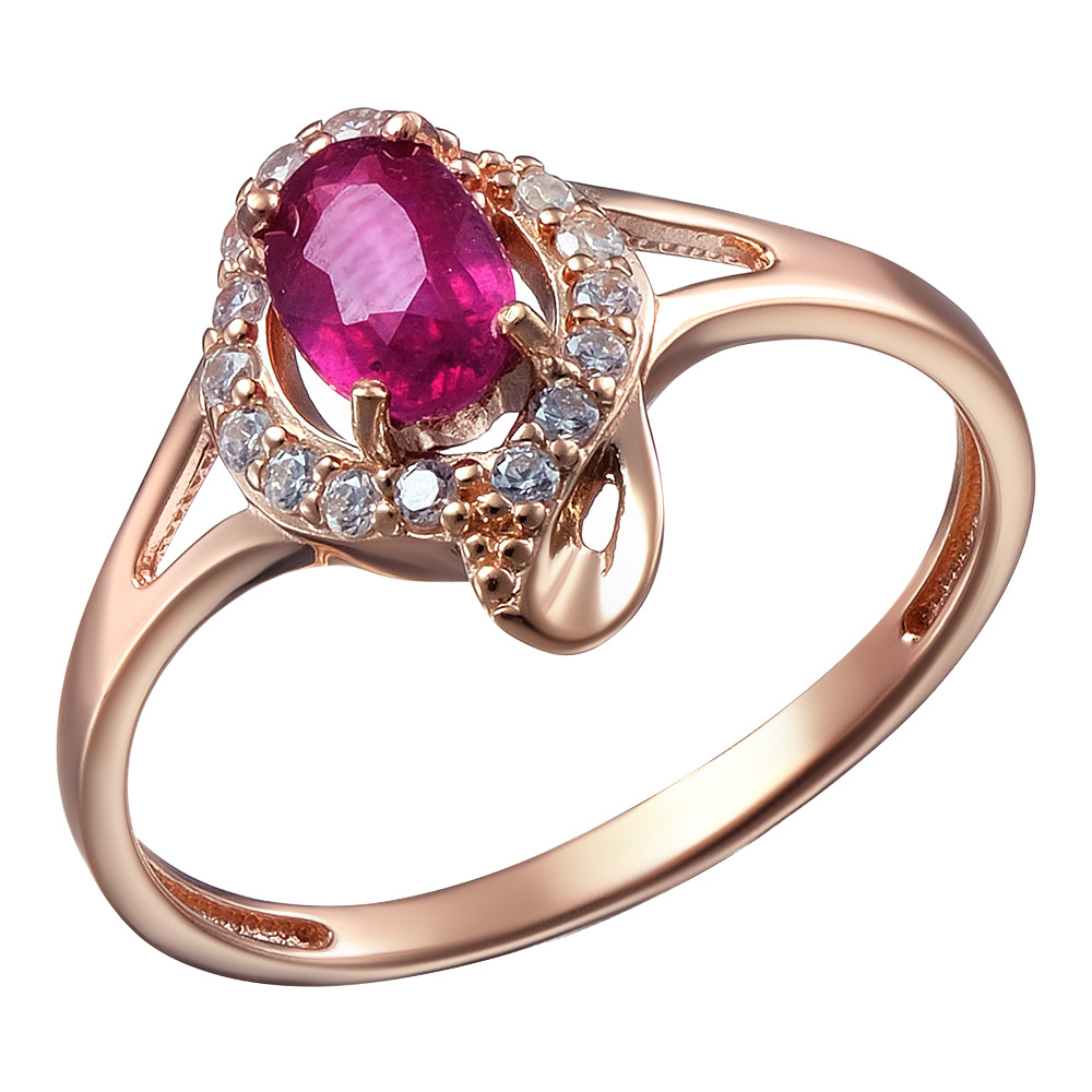 Серебряное кольцо 925 пробы; вставки 1 Рубин F/2 0,615; 15 Фианит бесцв.;