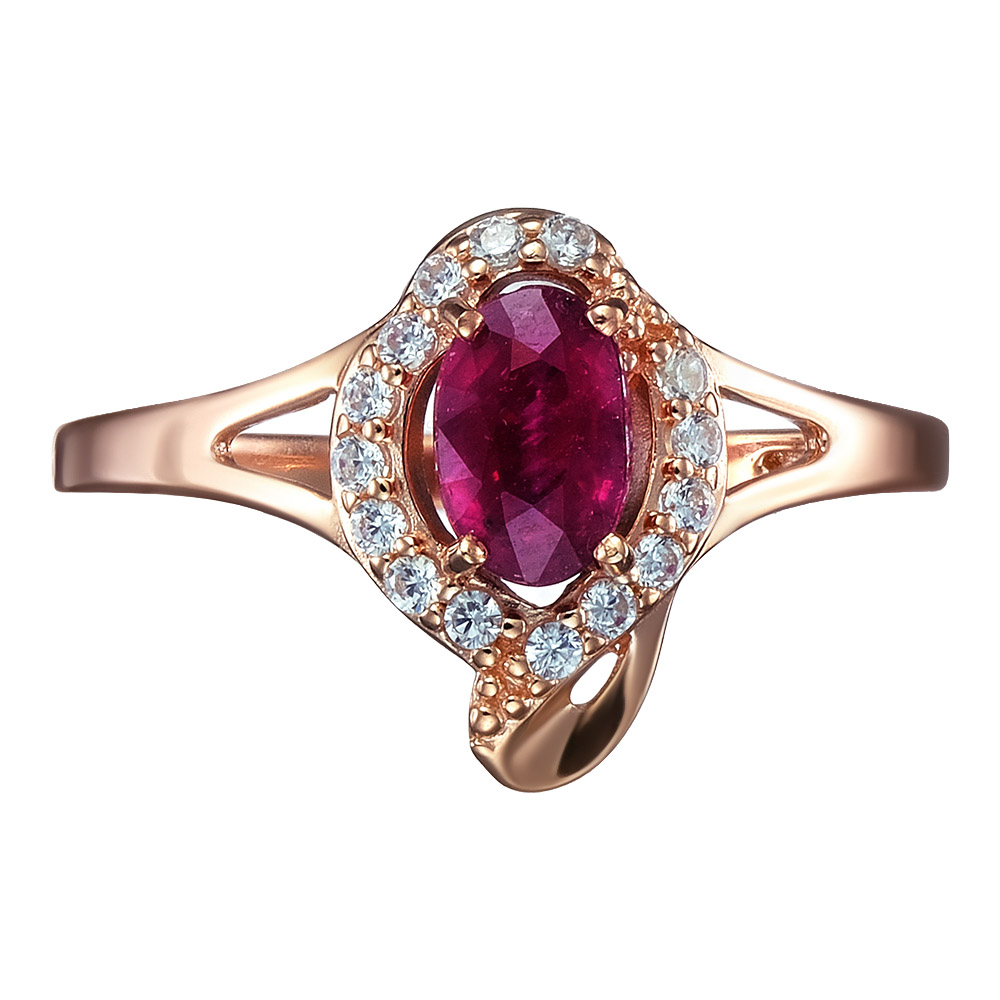 Серебряное кольцо 925 пробы; вставки 1 Рубин F/2 0,615; 15 Фианит бесцв.;