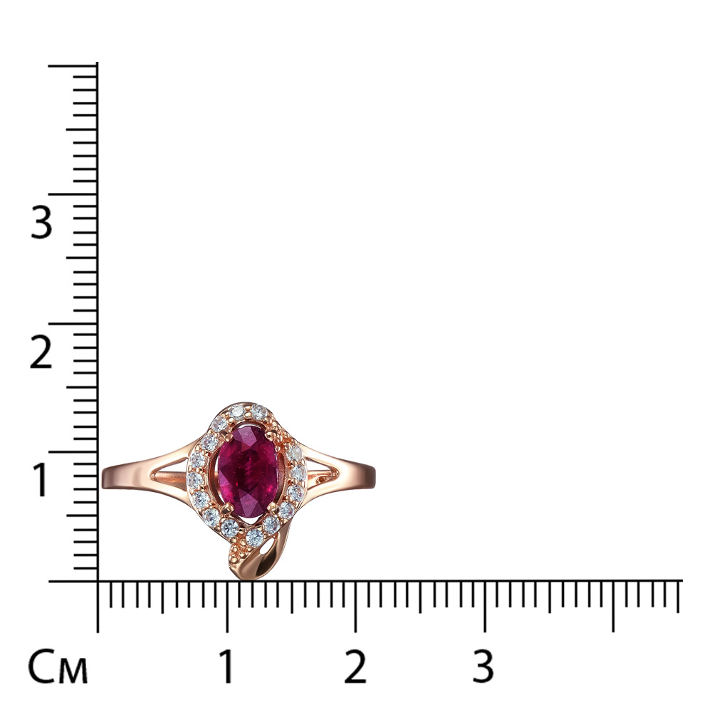 Серебряное кольцо 925 пробы; вставки 1 Рубин F/2 0,615; 15 Фианит бесцв.;