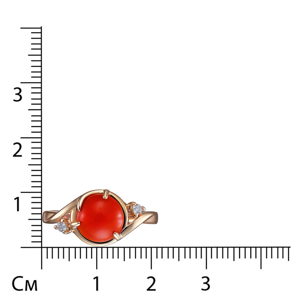 Серебряное кольцо 925 пробы; вставки 1 Коралл нат. ; 2 Фианит бесцв.;