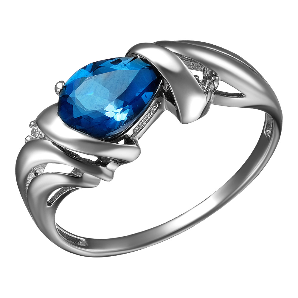 Серебряное кольцо 925 пробы; вставки 1 Топаз Лондон; 2 Фианит бесцв.;