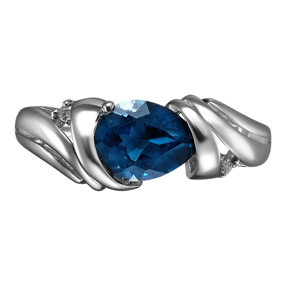 Серебряное кольцо 925 пробы; вставки 1 Топаз Лондон; 2 Фианит бесцв.;