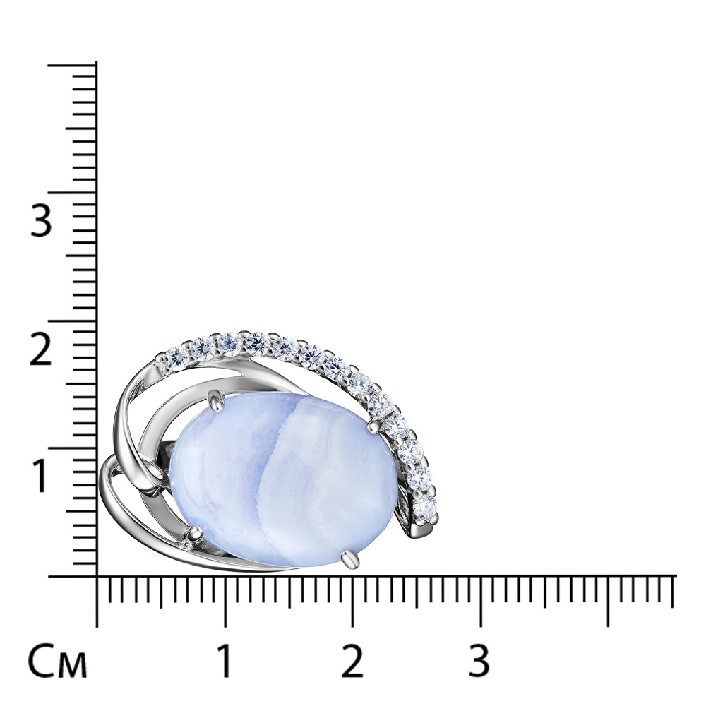 Серебряное кольцо 925 пробы; вставки 1 Агат; 13 Фианит бесцв.;