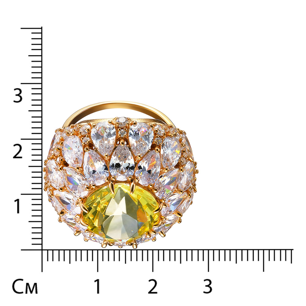 Серебряное кольцо 925 пробы; вставки 1 Янтарь; 74 Фианит бесцв.;