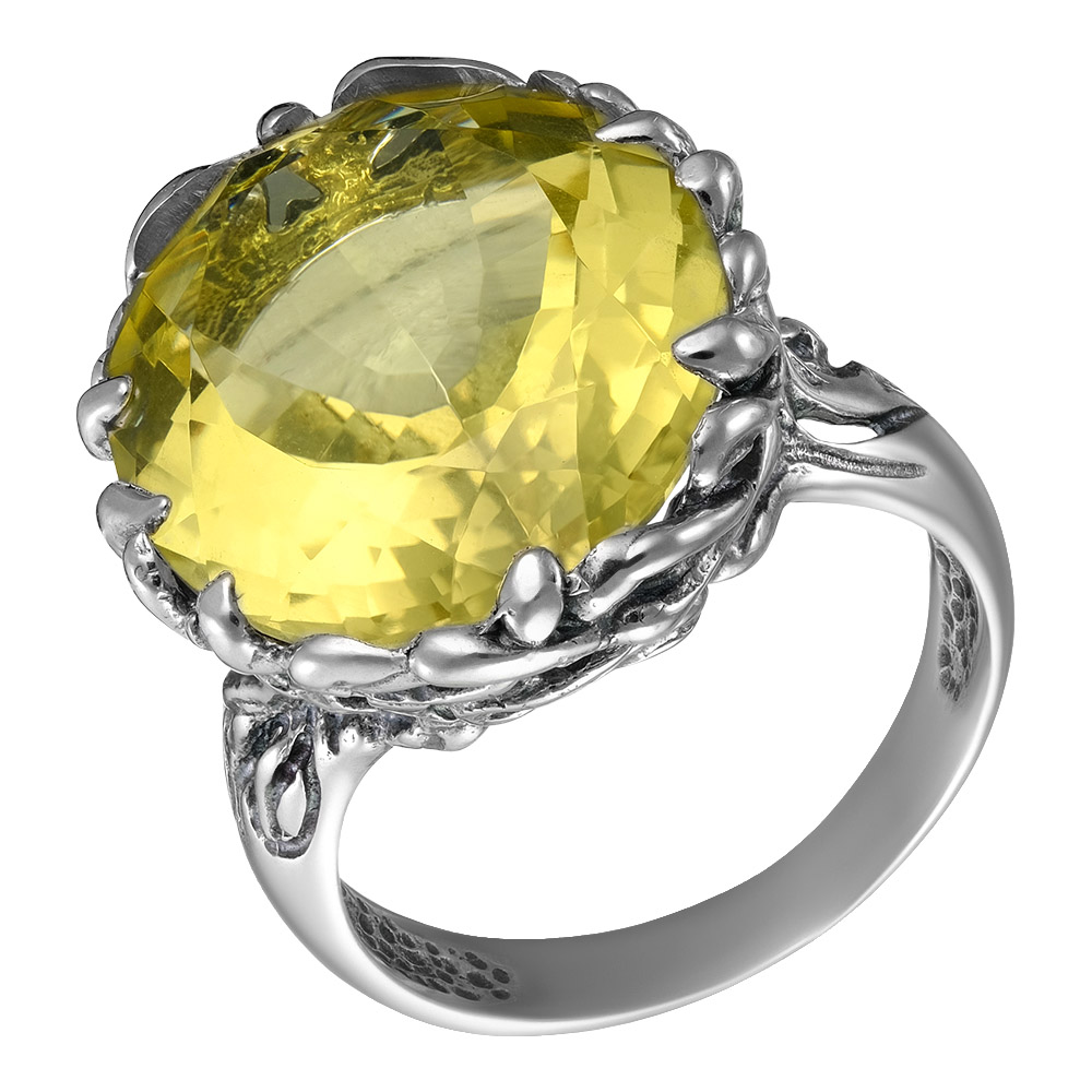 Серебряное кольцо 925 пробы; оксидирование; вставки 1 Кварц лимонный;