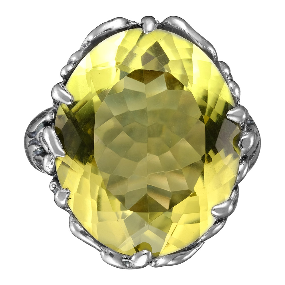 Серебряное кольцо 925 пробы; оксидирование; вставки 1 Кварц лимонный;