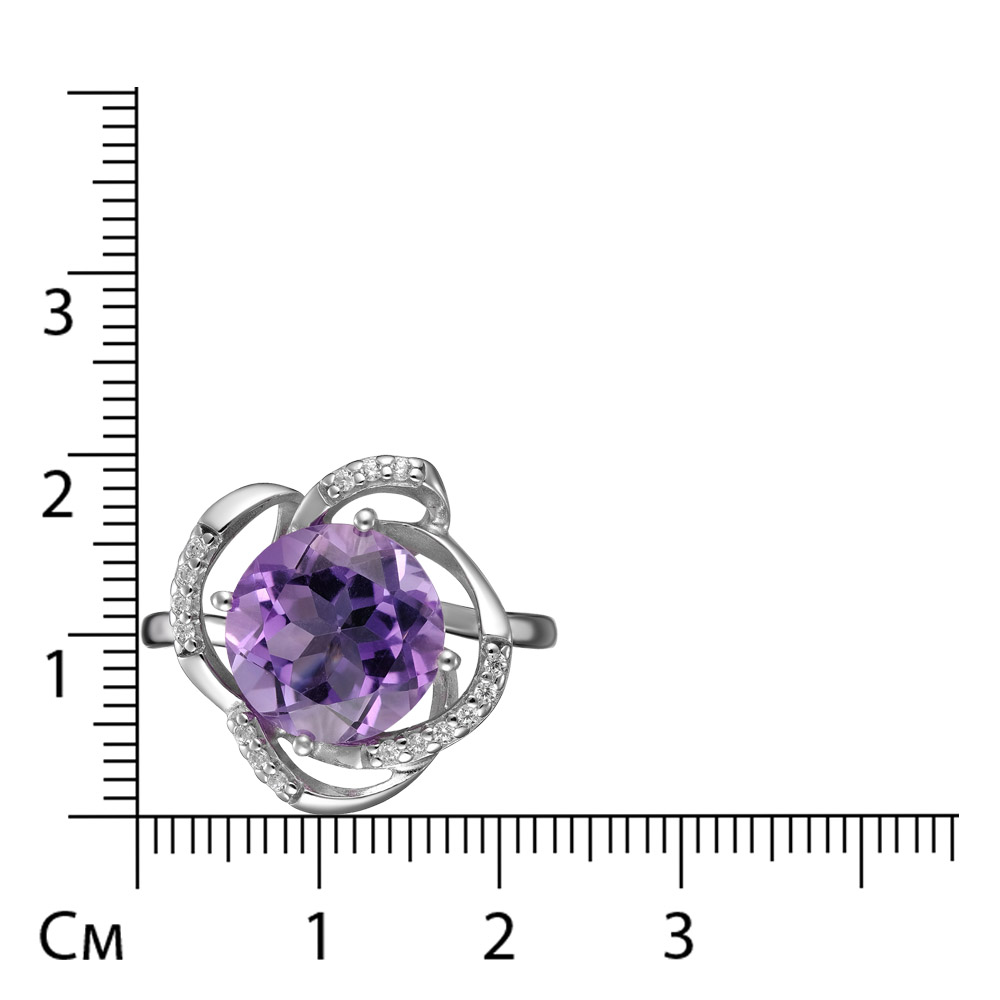 Серебряное кольцо 925 пробы; вставки 1 Аметист; Россыпь Фианит бесцв.;