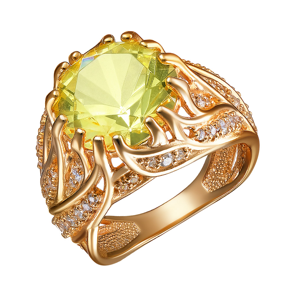 Серебряное кольцо 925 пробы; вставки 1 Янтарь; 76 Фианит бесцв.;