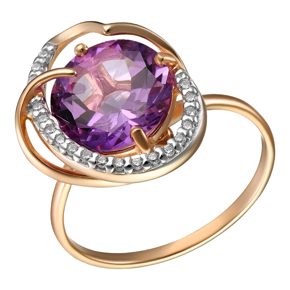 Серебряное кольцо 925 пробы; вставки 1 Аметист; Россыпь Фианит бесцв.;