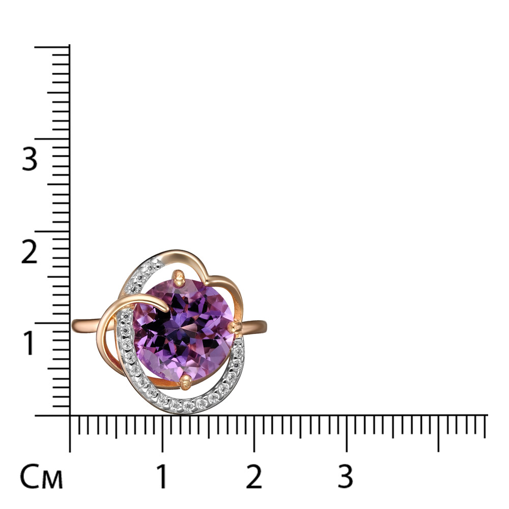 Серебряное кольцо 925 пробы; вставки 1 Аметист; Россыпь Фианит бесцв.;