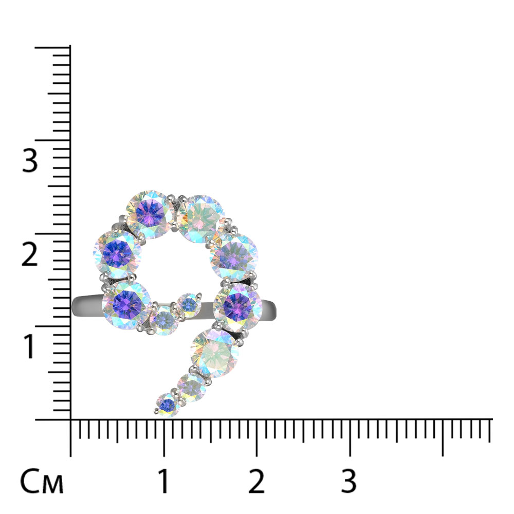 Серебряное кольцо 925 пробы; вставки 11 Фианит разноцв.;