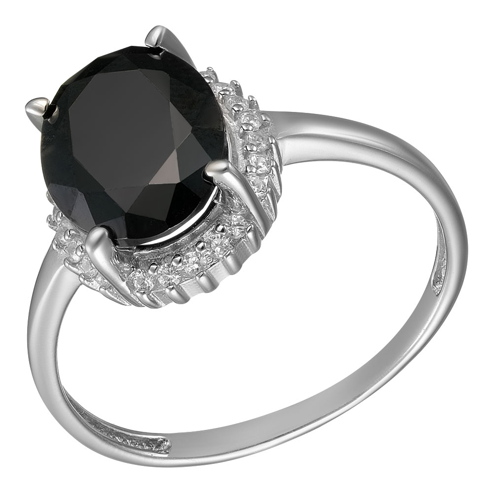 Серебряное кольцо 925 пробы; вставки 1 Шпинель черная; 24 Фианит бесцв.;