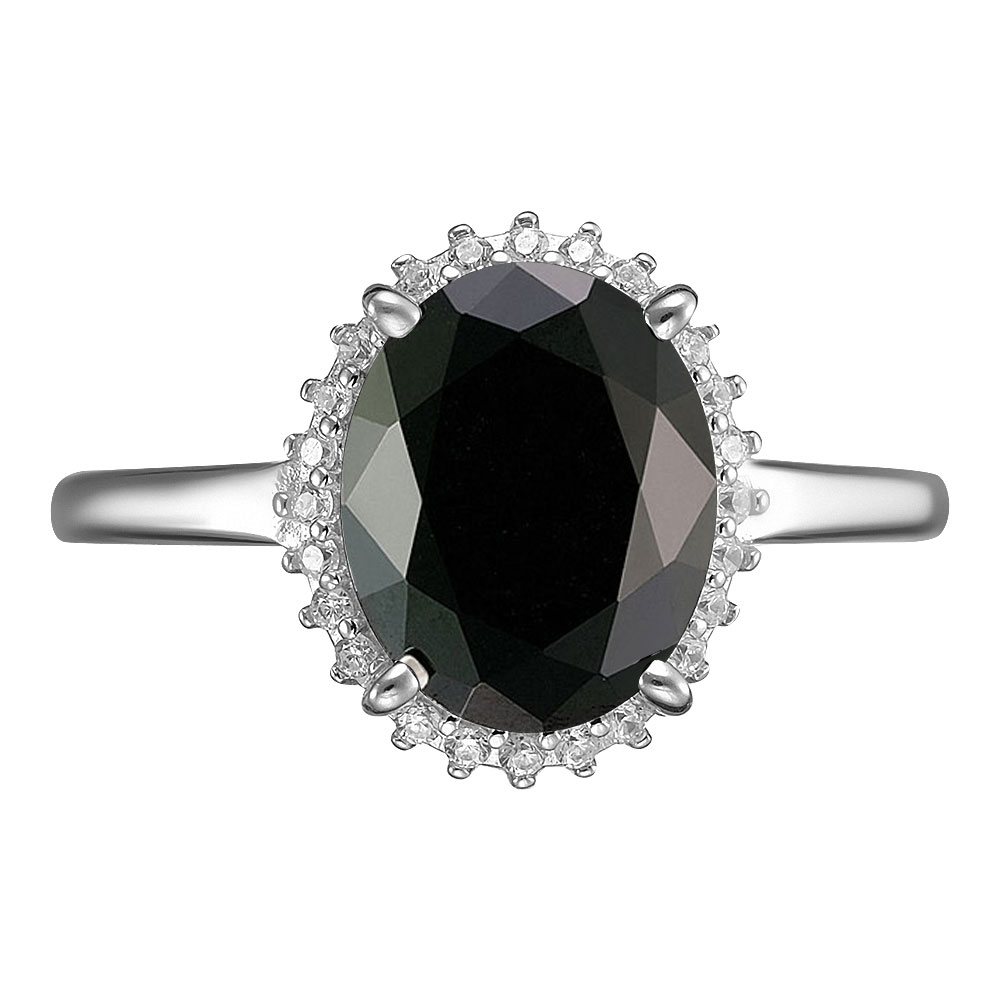 Серебряное кольцо 925 пробы; вставки 1 Шпинель черная; 24 Фианит бесцв.;