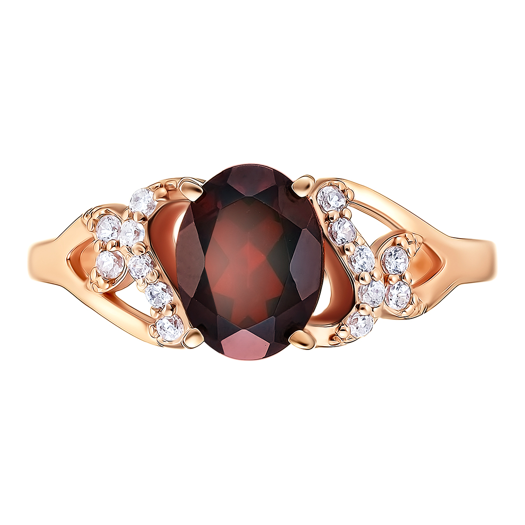 Серебряное кольцо 925 пробы; вставки 1 Гранат; 14 Фианит бесцв.;