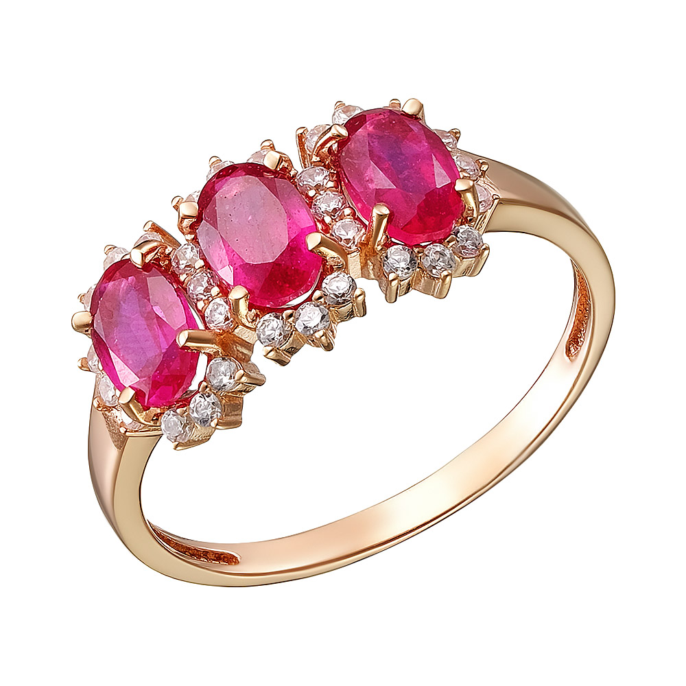 Серебряное кольцо 925 пробы; вставки 3 Рубин F/2 1,935; 30 Фианит бесцв.;