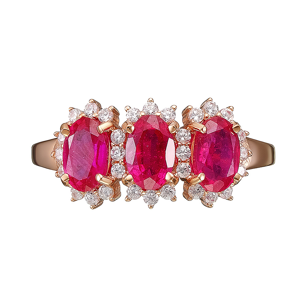 Серебряное кольцо 925 пробы; вставки 3 Рубин F/2 1,935; 30 Фианит бесцв.;