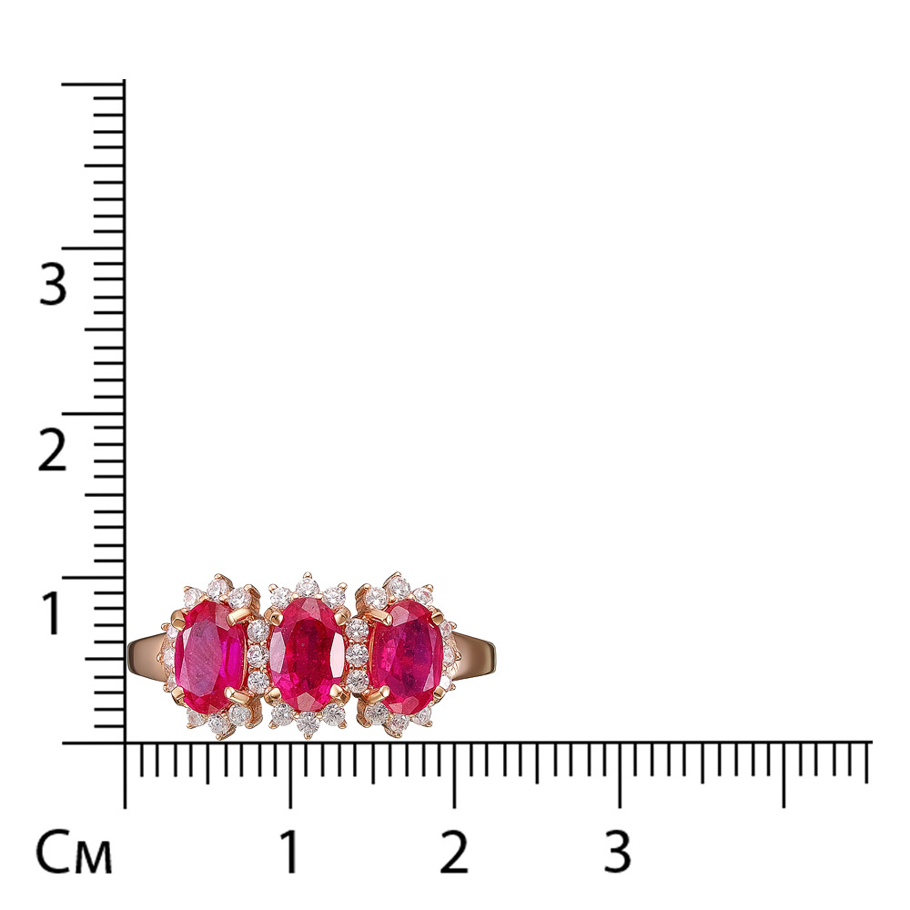 Серебряное кольцо 925 пробы; вставки 3 Рубин F/2 1,935; 30 Фианит бесцв.;