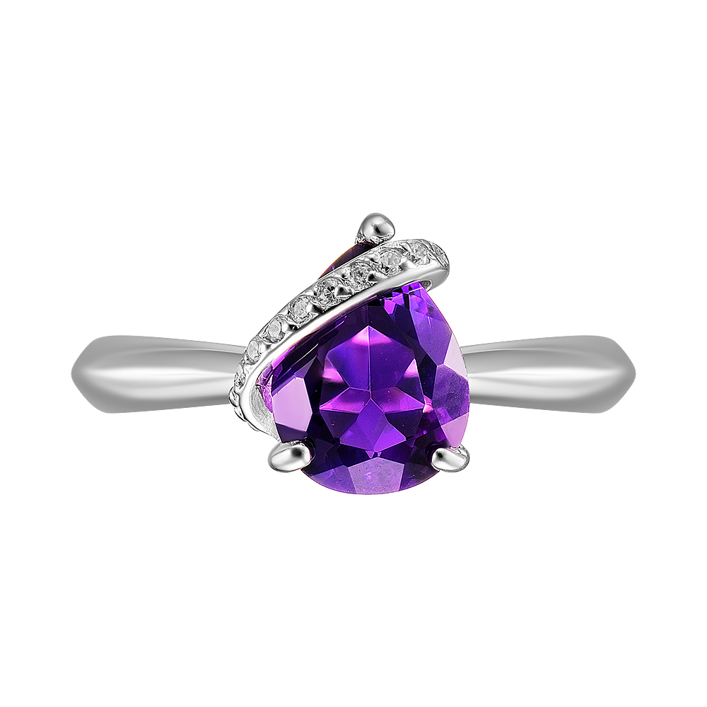 Серебряное кольцо 925 пробы; вставки 1 Аметист; 9 Фианит бесцв.;