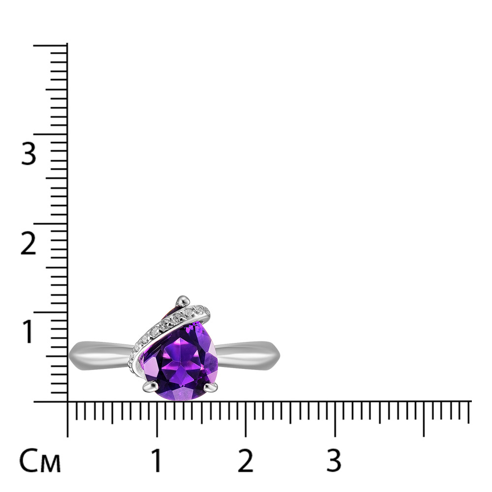 Серебряное кольцо 925 пробы; вставки 1 Аметист; 9 Фианит бесцв.;