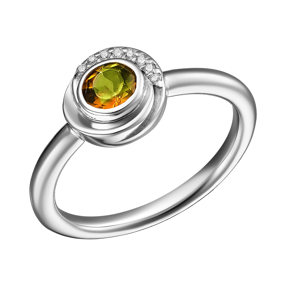 Серебряное кольцо 925 пробы; вставки 1 Султанит; 8 Фианит бесцв.;