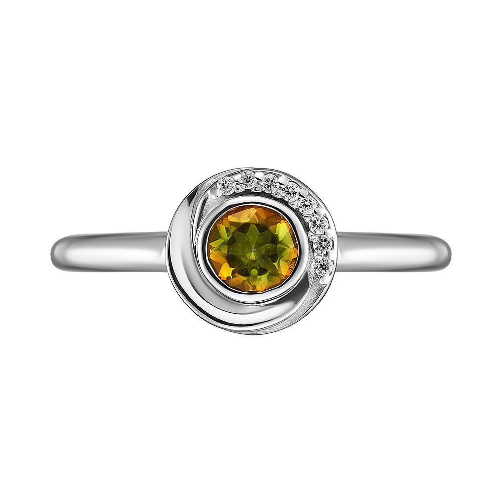 Серебряное кольцо 925 пробы; вставки 1 Султанит; 8 Фианит бесцв.;