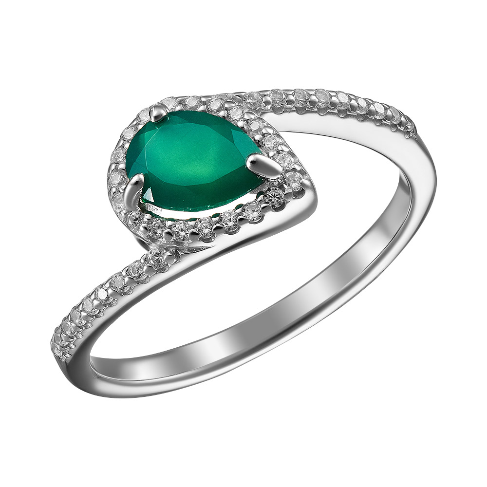Серебряное кольцо 925 пробы; вставки 1 Агат; 38 Фианит бесцв.;