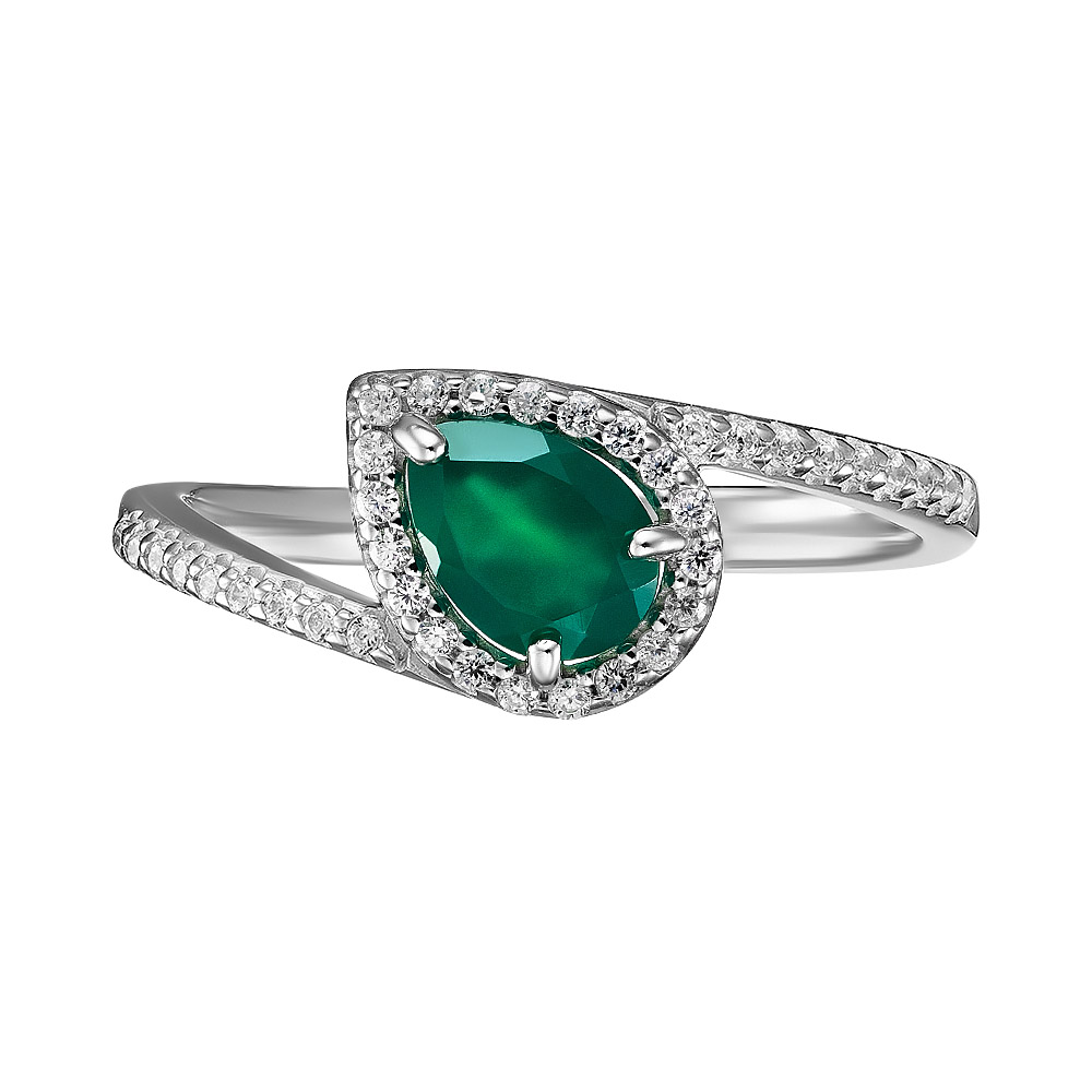 Серебряное кольцо 925 пробы; вставки 1 Агат; 38 Фианит бесцв.;