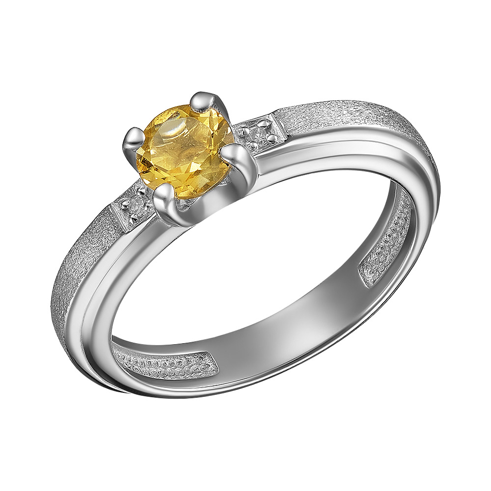 Серебряное кольцо 925 пробы; матирование; вставки 2 Бр.Кр-17 0,015 2/3A; 1 Цитрин;