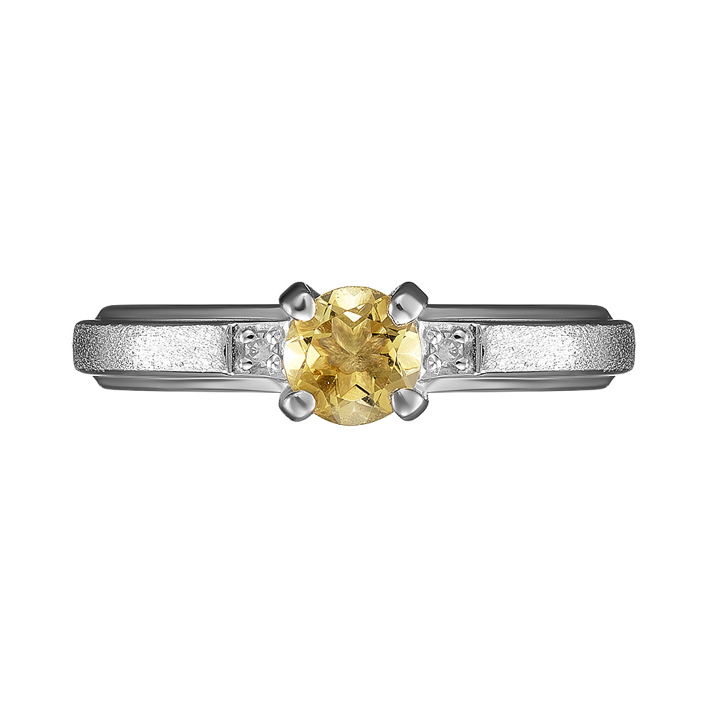 Серебряное кольцо 925 пробы; матирование; вставки 2 Бр.Кр-17 0,015 2/3A; 1 Цитрин;