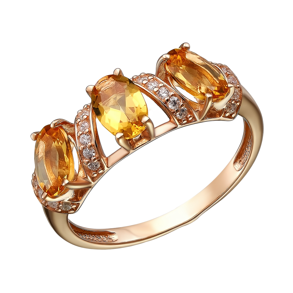 Серебряное кольцо 925 пробы; вставки 3 Цитрин; 24 Фианит бесцв.;