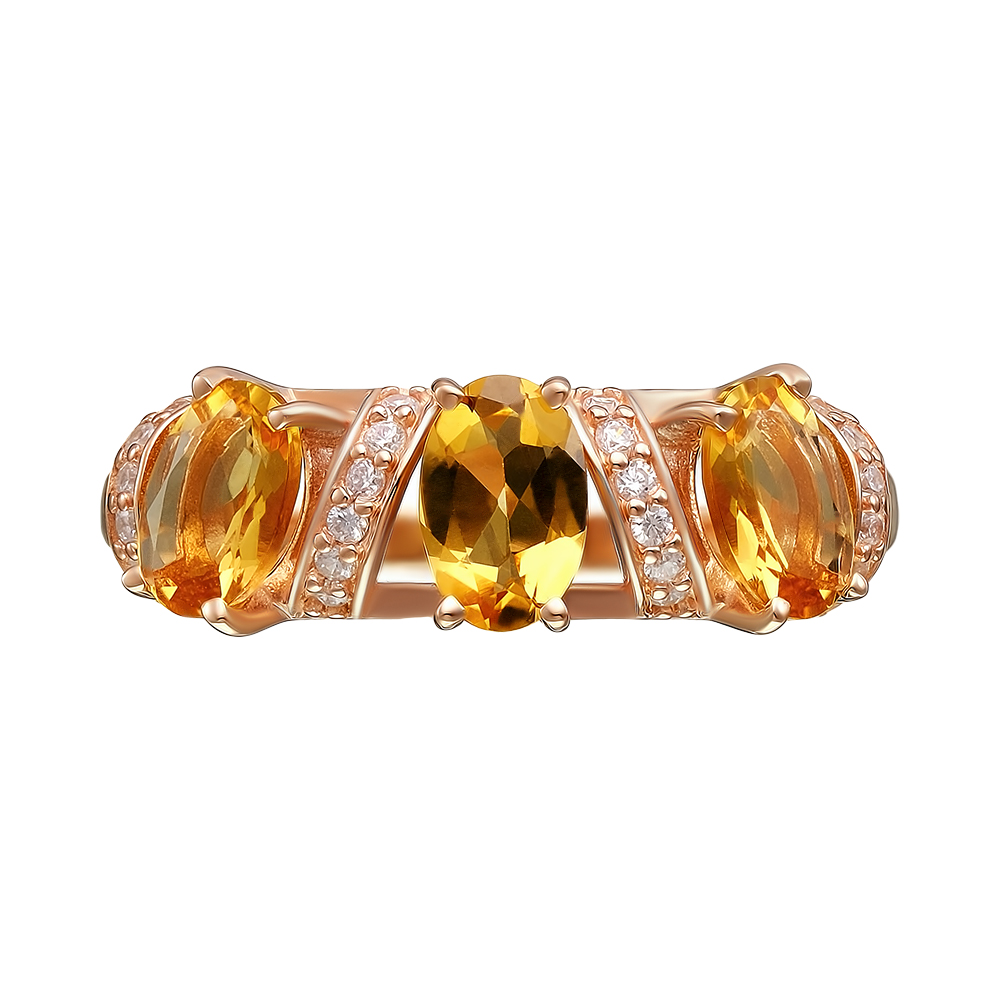 Серебряное кольцо 925 пробы; вставки 3 Цитрин; 24 Фианит бесцв.;