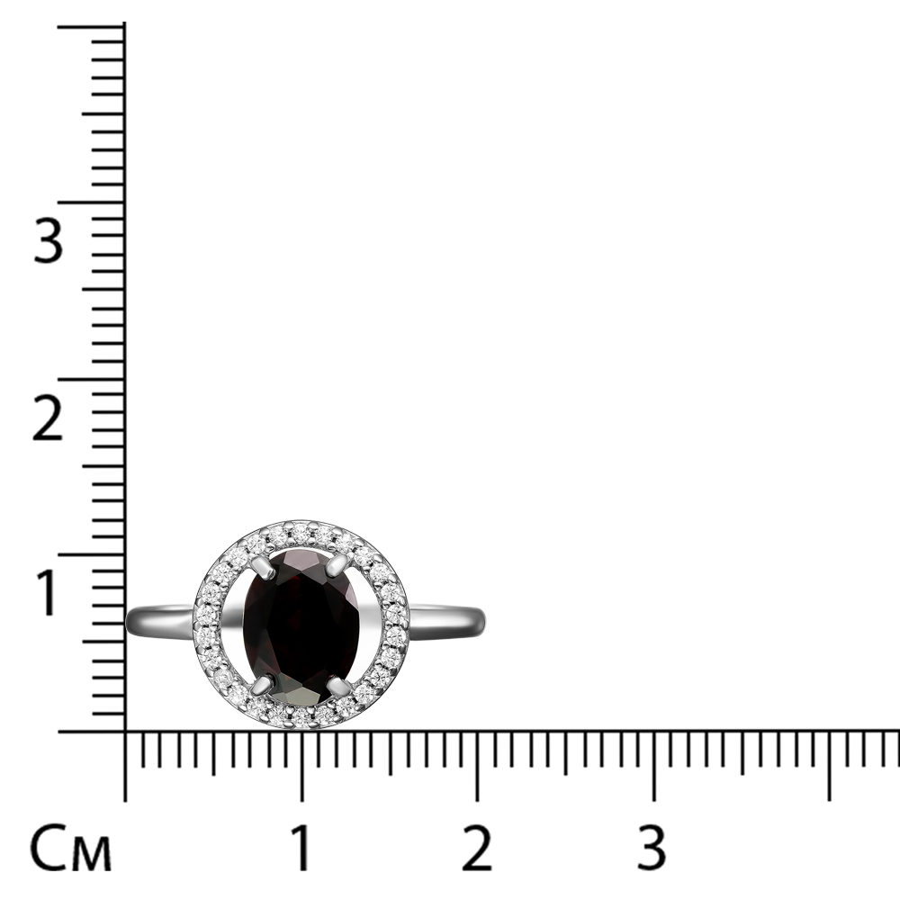 Серебряное кольцо 925 пробы; вставки 1 Гранат; 26 Фианит бесцв.;