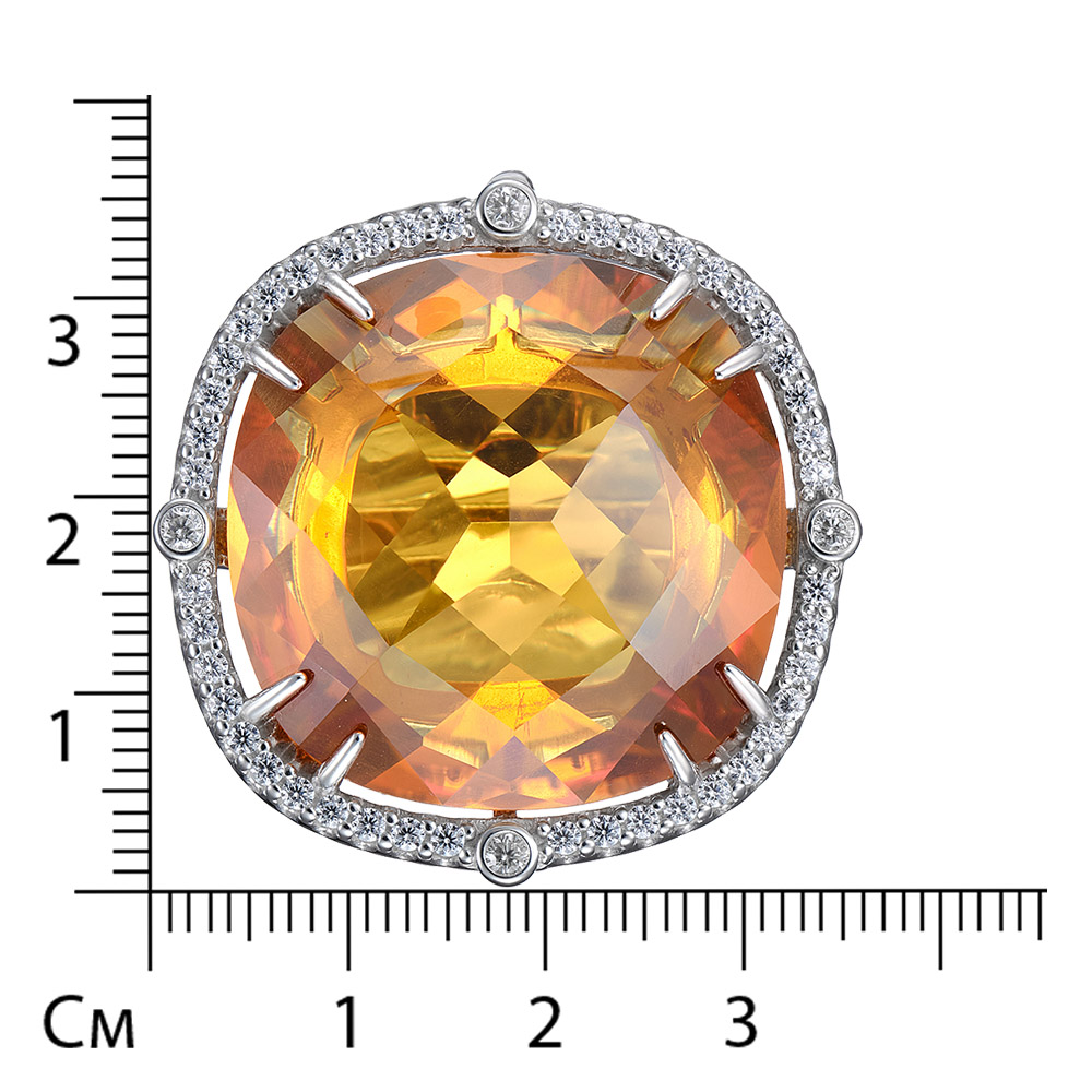Серебряное кольцо 925 пробы; вставки 1 Цитрин; Россыпь Фианит бесцв.;