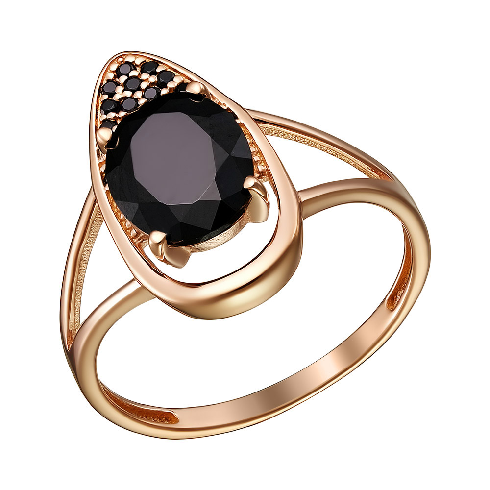 Серебряное кольцо 925 пробы; вставки 1 Шпинель черн.; 17 Фианит черн.;