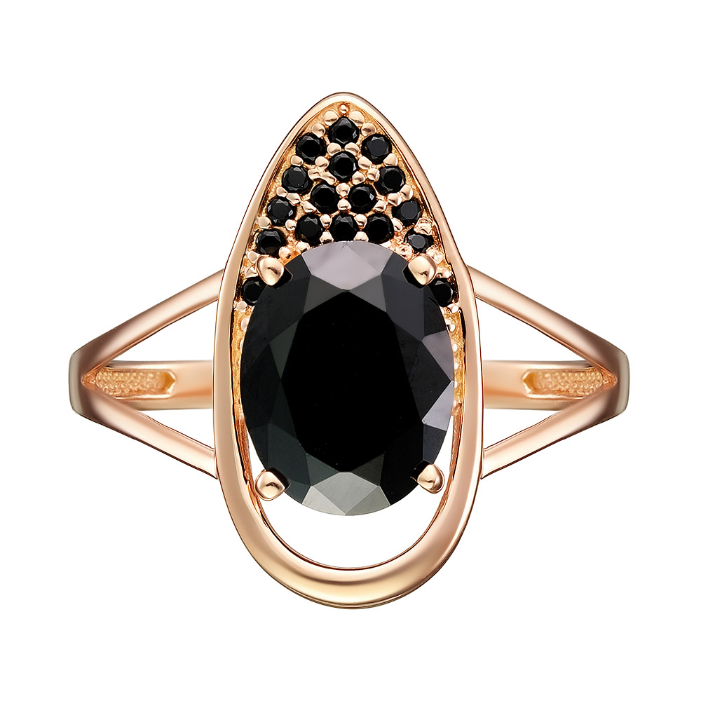 Серебряное кольцо 925 пробы; вставки 1 Шпинель черн.; 17 Фианит черн.;