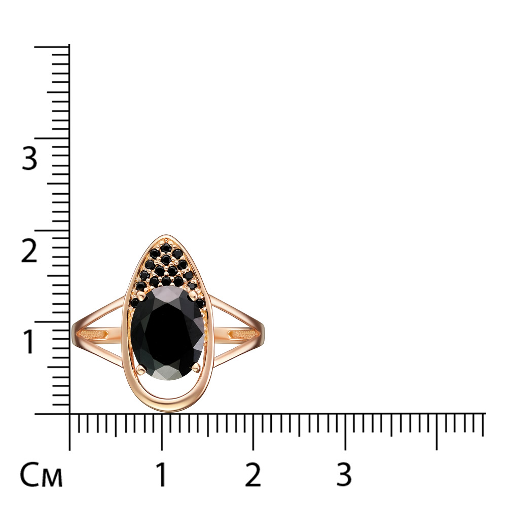 Серебряное кольцо 925 пробы; вставки 1 Шпинель черн.; 17 Фианит черн.;