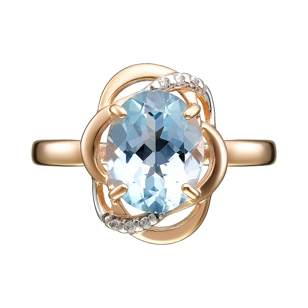 Серебряное кольцо 925 пробы; вставки 1 Топаз sky; 6 Фианит бесцв.;