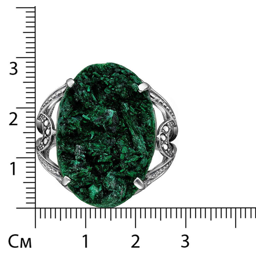 Серебряное кольцо 925 пробы; оксидирование; вставки 1 Дуплет (Малахит"плисовый"/полимер);