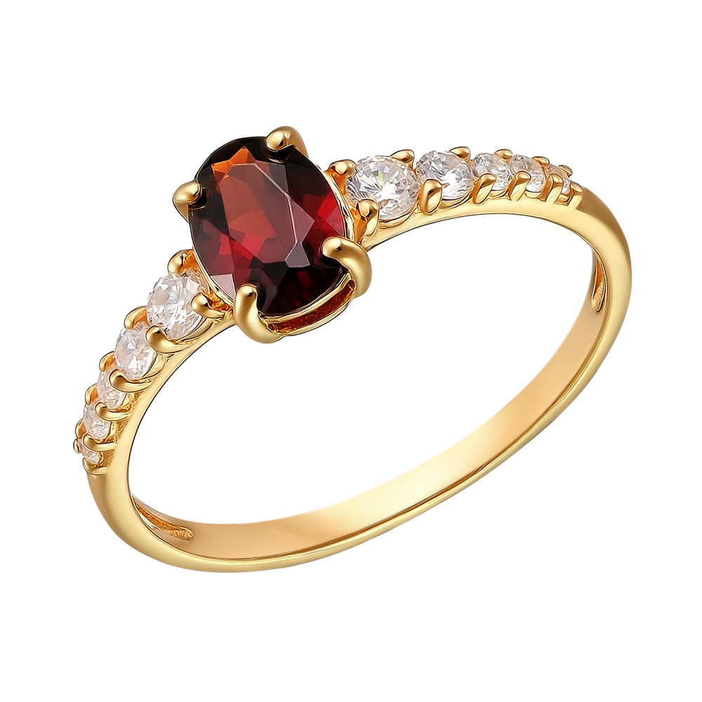 Серебряное кольцо 925 пробы; вставки 1 Гранат; 10 Фианит бесцв.;