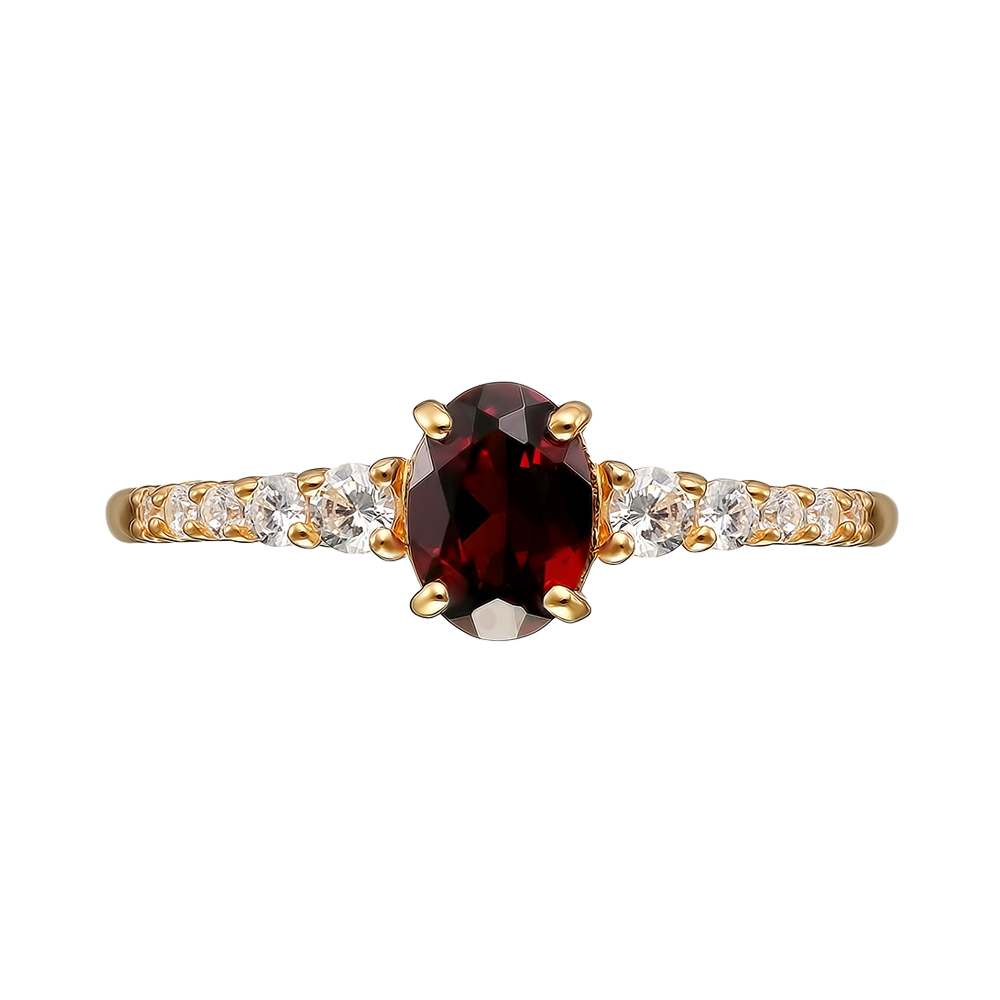 Серебряное кольцо 925 пробы; вставки 1 Гранат; 10 Фианит бесцв.;