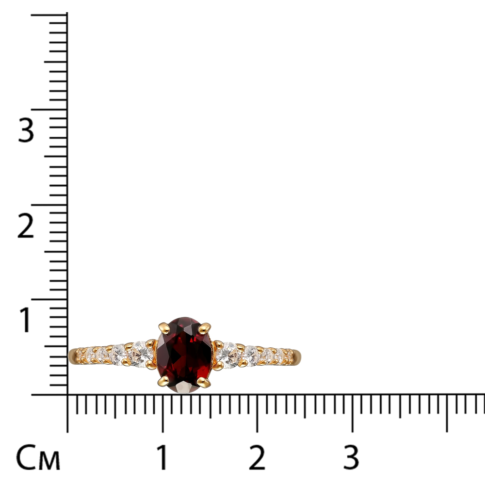 Серебряное кольцо 925 пробы; вставки 1 Гранат; 10 Фианит бесцв.;