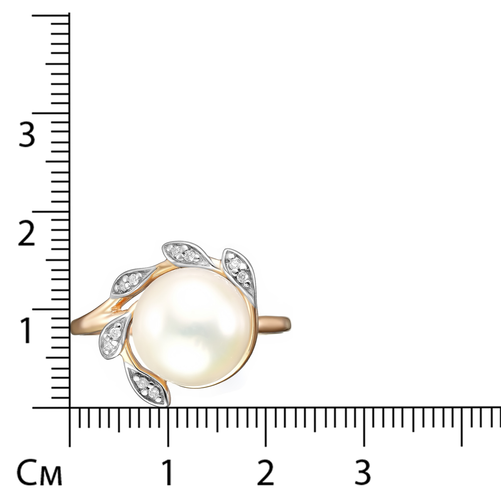 Серебряное кольцо 925 пробы; вставки 1 Жемчуг преснов.культ.бел.; 10 Фианит бесцв.;