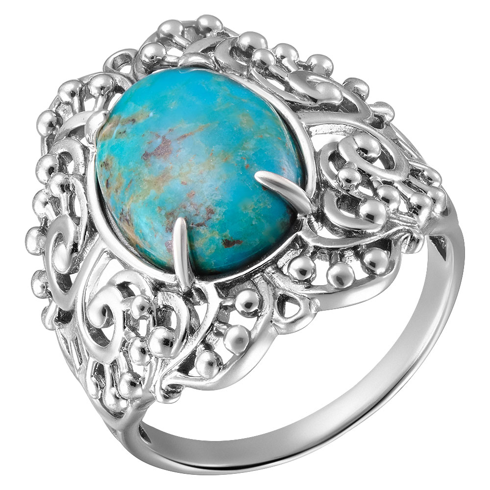 Серебряное кольцо 925 пробы; оксидирование; вставки 1 Бирюза;