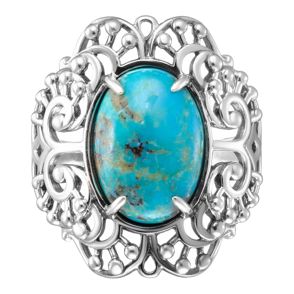Серебряное кольцо 925 пробы; оксидирование; вставки 1 Бирюза;